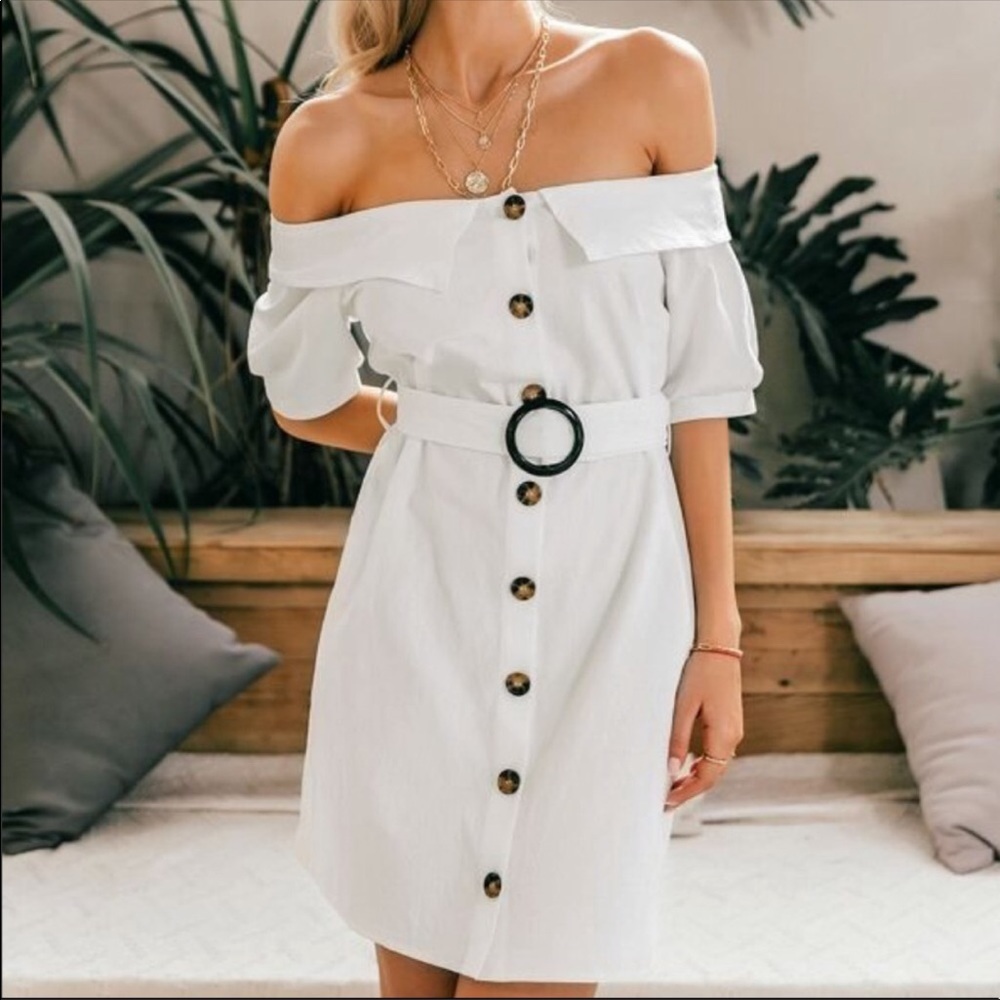 Off-The-Shoulder White Bodycon Mini Dress - Picture 3 of 7